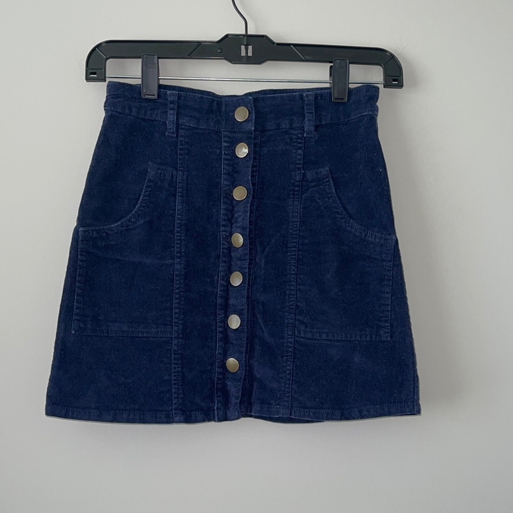 Altar’d State Button Up Blue Mini Skirt
